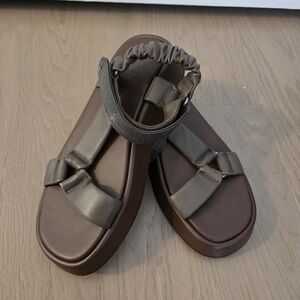 Brunello Cucinelli Brown Platform Sandals with Elastic Strap